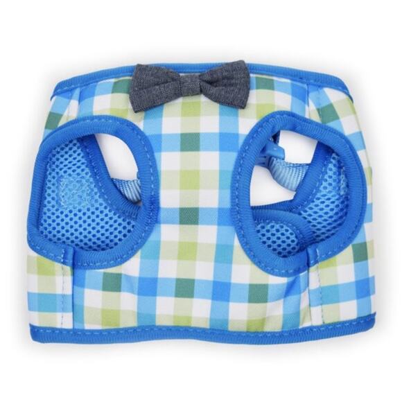 Vibrant Life Blue and Green Plaid Bow Tie Harness Size Small - Picture 2 of 8